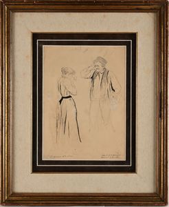 Pietro Scoppetta : 'Dimane t'o dico' (canzone popolare con versi di Salvatore di Giacomo)  - Asta Dipinti del XIX e XX secolo - Associazione Nazionale - Case d'Asta italiane