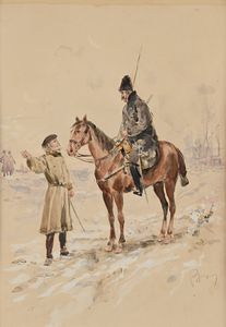 Pietro Scoppetta - Scena con militare a cavallo (tavola per un' illustrazione)