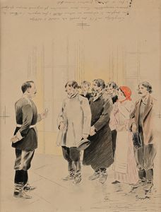 Pietro Scoppetta - Scena con figure e militare (tavola per un'illustrazione)