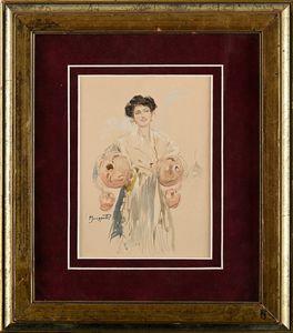 Pietro Scoppetta : L'acquaiola  - Asta Dipinti del XIX e XX secolo - Associazione Nazionale - Case d'Asta italiane