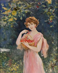 Pietro Scoppetta - Una tira l'altra (giovane donna con cesto di ciliegie)