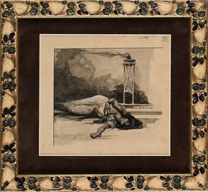 Francesco Galante : La morte di Salom - Tavola per illustrazione  - Asta Dipinti del XIX e XX secolo - Associazione Nazionale - Case d'Asta italiane