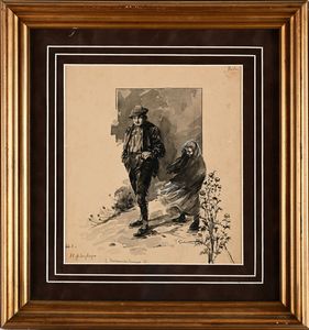 Francesco Galante : Tavola per illustrazione di Racconti della Steppa  (N.1, Annunciatore Tempesta)  - Asta Dipinti del XIX e XX secolo - Associazione Nazionale - Case d'Asta italiane