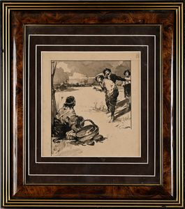 Francesco Galante : Tavola per illustrazione di Racconti della Steppa  - Asta Dipinti del XIX e XX secolo - Associazione Nazionale - Case d'Asta italiane