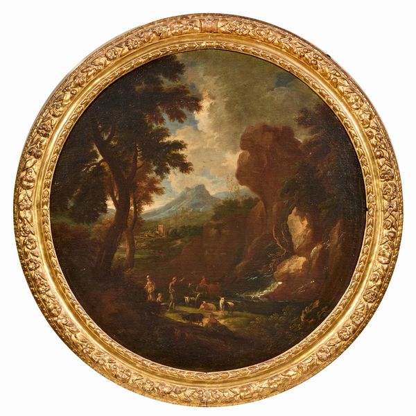 Carlo Antonio Tavella : Due dipinti raffiguranti Paesaggio con capre, armenti e viandanti al guado  - Asta Importanti Dipinti Antichi - Associazione Nazionale - Case d'Asta italiane