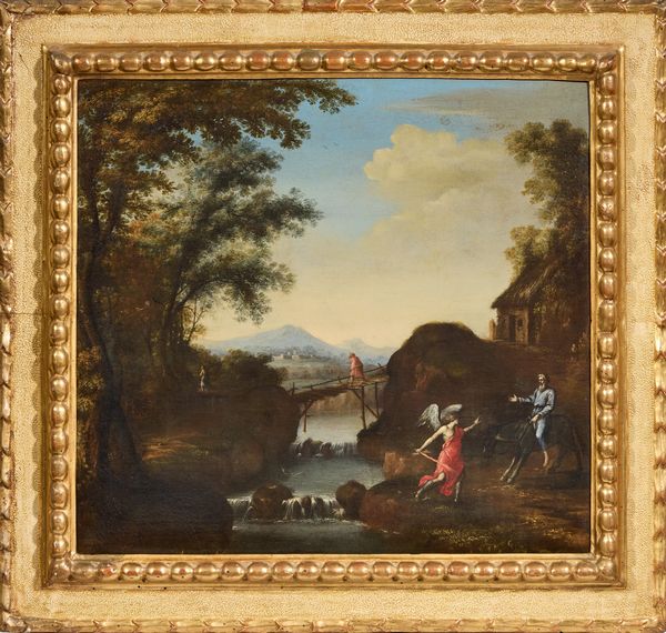 Filippo Teodoro di Liagno detto Filippo Napoletano (attr. a) : Angelo che ferma un viandante  - Asta Importanti Dipinti Antichi - Associazione Nazionale - Case d'Asta italiane