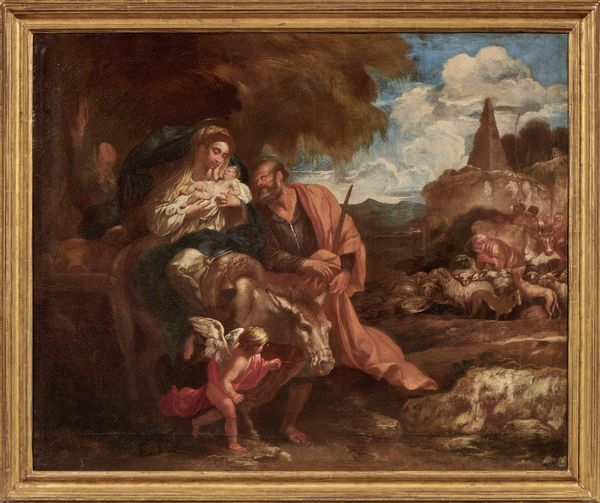 Scuola genovese del XVII secolo : Il riposo durante la fuga in Egitto  - Asta Importanti Dipinti Antichi - Associazione Nazionale - Case d'Asta italiane