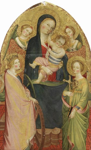 Maestro del 1416 (attr. a) : Madonna col Bambino, Santa Caterina d'Alessandria, una Santa e due Angeli  - Asta Importanti Dipinti Antichi - Associazione Nazionale - Case d'Asta italiane