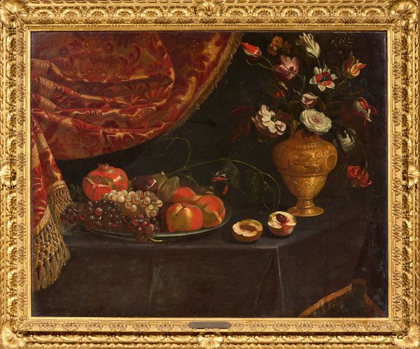 Scuola fiamminga fine XVI secolo : Natura morta con frutti, vaso e fiori  - Asta Importanti Dipinti Antichi - Associazione Nazionale - Case d'Asta italiane