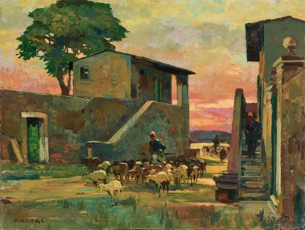 Renato Natali : Tramonto, ritorno all'ovile  - Asta Dipinti e Sculture del XIX e XX secolo - Associazione Nazionale - Case d'Asta italiane