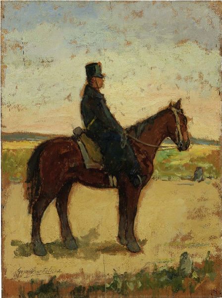 Giovanni Bartolena : Soldato a cavallo  - Asta Dipinti e Sculture del XIX e XX secolo - Associazione Nazionale - Case d'Asta italiane