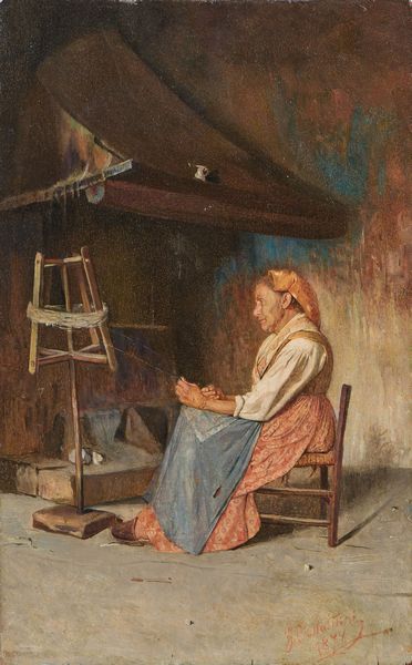 Giuseppe Costantini : Vecchia che dipana la lana  - Asta Dipinti e Sculture del XIX e XX secolo - Associazione Nazionale - Case d'Asta italiane