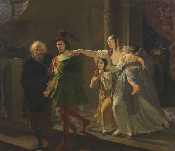 Ignoto pittore romantico del XIX secolo : Scena di commiato  - Asta Dipinti e Sculture del XIX e XX secolo - Associazione Nazionale - Case d'Asta italiane