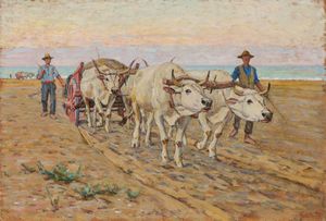 Luigi Gioli - Carro con buoi sul mare