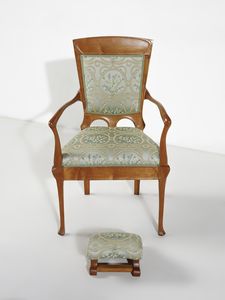 BASILE ERNESTO (1857 - 1932) : attribuito. Coppia di poltrone Liberty con poggiapiedi  - Asta Asta 516 | DESIGN E ARTI DECORATIVE DEL NOVECENTO Online - Associazione Nazionale - Case d'Asta italiane
