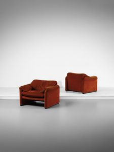 MAGISTRETTI VICO (1920 - 2006) - Coppia di poltrone mod. Maralunga per Cassina, Meda