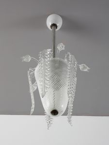 MANIFATTURA MURANESE : Lampada a sospensione decorata con foglie e fiori  - Asta Asta 516 | DESIGN E ARTI DECORATIVE DEL NOVECENTO Online - Associazione Nazionale - Case d'Asta italiane