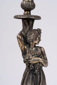 Coppia di candelieri, con satiro e ninfa  - Asta Argenti Antichi e da Collezione - Associazione Nazionale - Case d'Asta italiane