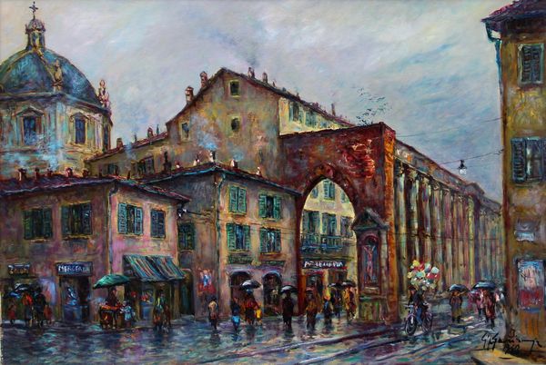 GIOVAN FRANCESCO GONZAGA : Le colonne di San Lorenzo e la cupola sotto la pioggia  - Asta Arte Moderna e Contemporanea - Associazione Nazionale - Case d'Asta italiane