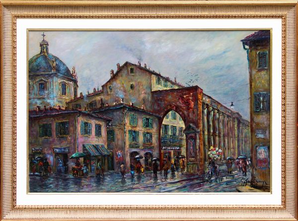 GIOVAN FRANCESCO GONZAGA : Le colonne di San Lorenzo e la cupola sotto la pioggia  - Asta Arte Moderna e Contemporanea - Associazione Nazionale - Case d'Asta italiane