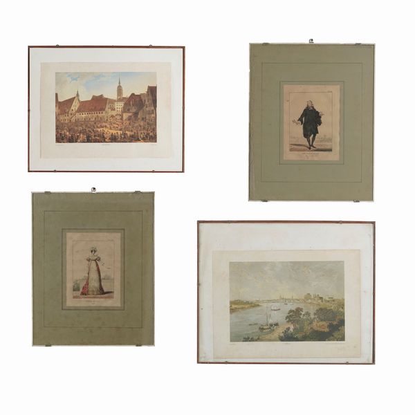 Quattro stampe policrome  - Asta Antiquariato - Associazione Nazionale - Case d'Asta italiane