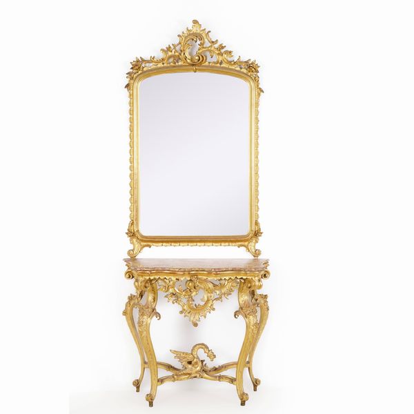 Consolle con specchiera in legno intagliato e dorato. XIX secolo  - Asta Antiquariato - Associazione Nazionale - Case d'Asta italiane
