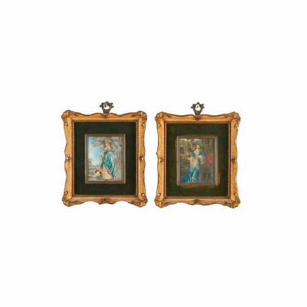 Coppia di miniature con ritratti femminili di gusto settecentesco  - Asta Antiquariato - Associazione Nazionale - Case d'Asta italiane