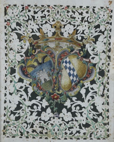 Doppio stemma nobiliare policromo. XIX-XX secolo  - Asta Antiquariato - Associazione Nazionale - Case d'Asta italiane
