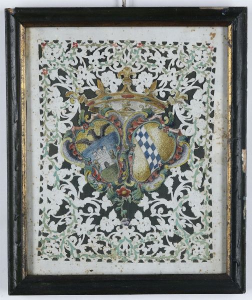 Doppio stemma nobiliare policromo. XIX-XX secolo  - Asta Antiquariato - Associazione Nazionale - Case d'Asta italiane