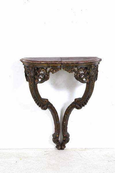 Consolina a goccia con specchiera in legno intagliato. XIX secolo  - Asta Antiquariato - Associazione Nazionale - Case d'Asta italiane