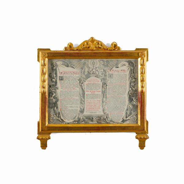 Cartagloria entro cornice in legno intagliato e dorato  - Asta Antiquariato - Associazione Nazionale - Case d'Asta italiane