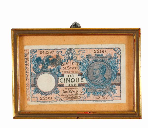 Banconota da cinque lire del Regno d'Italia  - Asta Antiquariato - Associazione Nazionale - Case d'Asta italiane