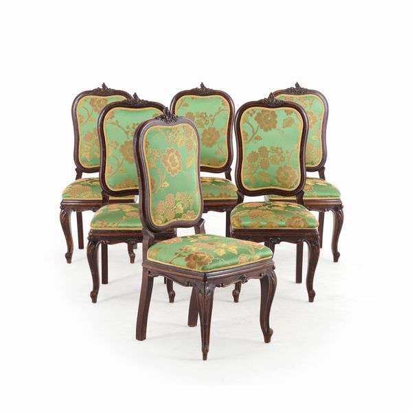 Sei sedie in legno intagliato. XX secolo  - Asta Antiquariato - Associazione Nazionale - Case d'Asta italiane