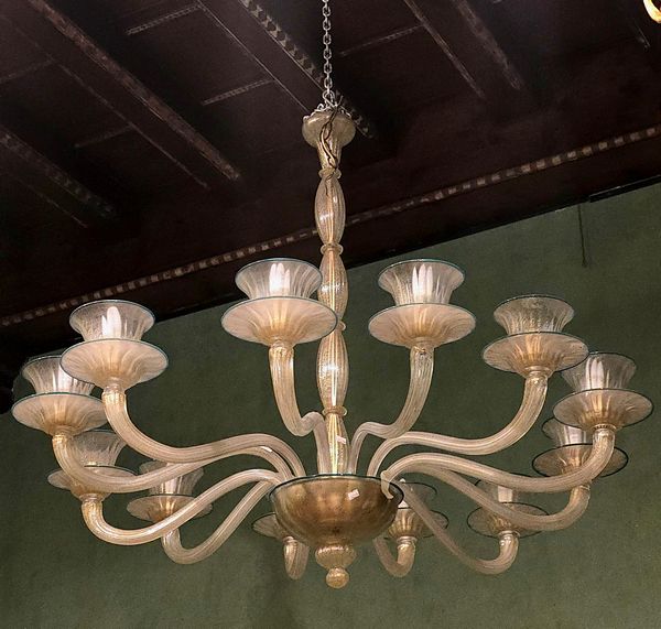 Lampadario in vetro di Murano a dodici luci, XX secolo  - Asta Antiquariato - Associazione Nazionale - Case d'Asta italiane