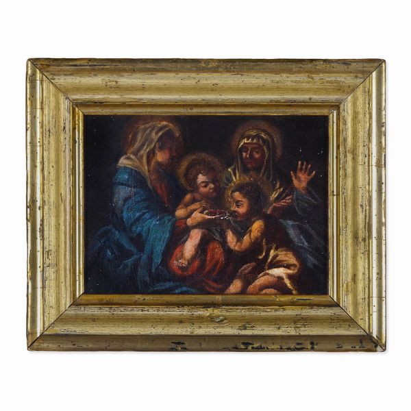 Scuola del XVII secolo Madonna con Bambino, Sant'Anna e San Giovannino  - Asta Antiquariato - Associazione Nazionale - Case d'Asta italiane