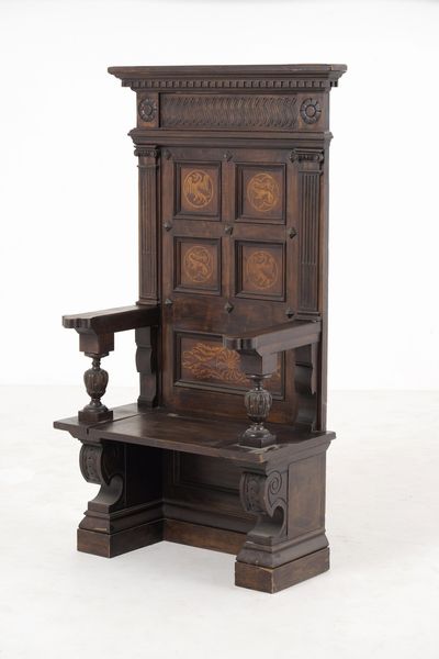 Trono in legno intagliato e intarsiato. XX secolo  - Asta Antiquariato - Associazione Nazionale - Case d'Asta italiane