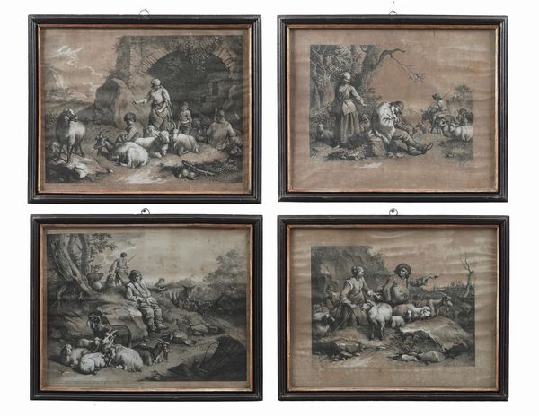 Quattro stampe con scene agresti, Londonio  - Asta Antiquariato - Associazione Nazionale - Case d'Asta italiane