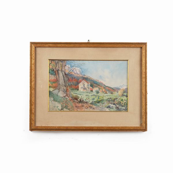 Paesaggio montano con edifici.  - Asta Antiquariato - Associazione Nazionale - Case d'Asta italiane