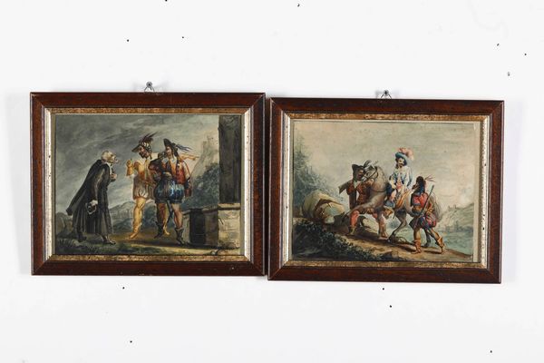 Scene dai Promessi Sposi Don Abbondio e i Bravi - Don Rodrigo al castello  - Asta Antiquariato - Associazione Nazionale - Case d'Asta italiane