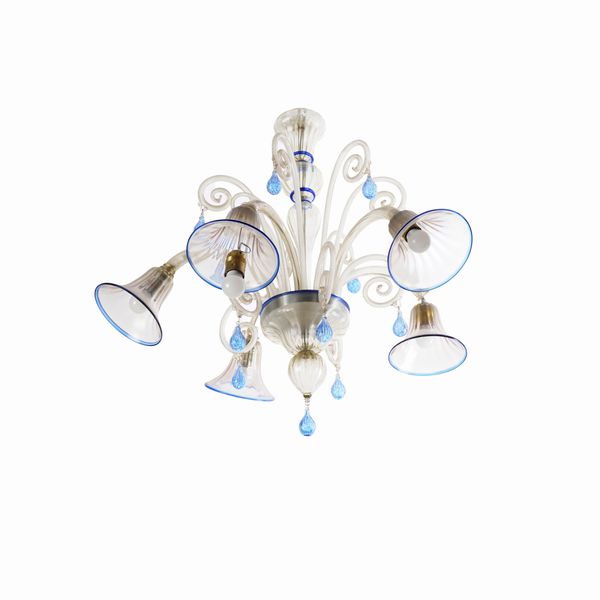 Lampadario a cinque luci in vetro. XX secolo  - Asta Antiquariato - Associazione Nazionale - Case d'Asta italiane