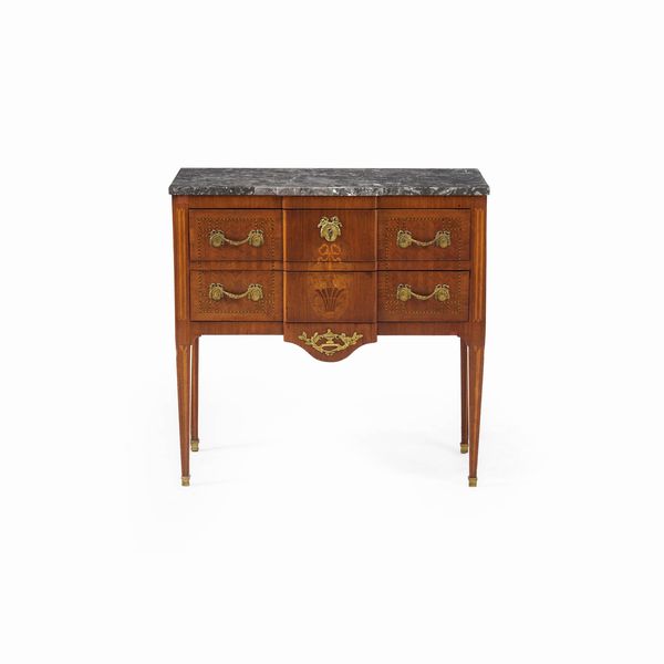 Commode lastronata ed intarsiata in varie essenze. Francia, XIX secolo  - Asta Antiquariato - Associazione Nazionale - Case d'Asta italiane