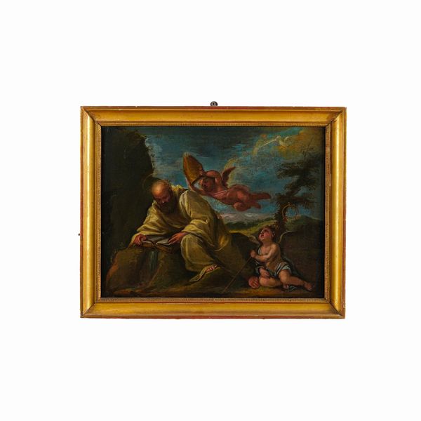 Scuola del XVII secolo Santo vescovo in eremitaggio  - Asta Antiquariato - Associazione Nazionale - Case d'Asta italiane