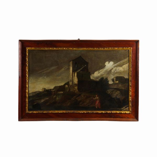 Antonio Travi detto il Sestri : Paesaggio con casolare e figure  - Asta Antiquariato - Associazione Nazionale - Case d'Asta italiane