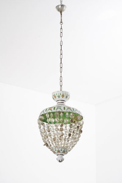 Coppia di lampadari con diffusori in vetro lattimo e colorato  - Asta Antiquariato - Associazione Nazionale - Case d'Asta italiane