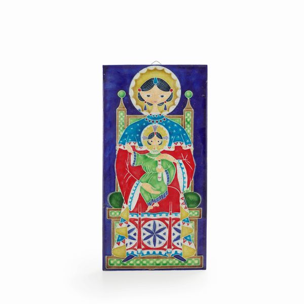 Placca in maiolica raffigurante Madonna in trono con Bambino  - Asta Antiquariato - Associazione Nazionale - Case d'Asta italiane