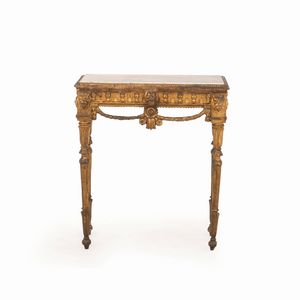 Consolle Luigi XVI in legno intagliato e dorato. XVIII-XIX secolo  - Asta Antiquariato - Associazione Nazionale - Case d'Asta italiane