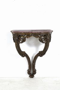 Consolina a goccia con specchiera in legno intagliato. XIX secolo  - Asta Antiquariato - Associazione Nazionale - Case d'Asta italiane