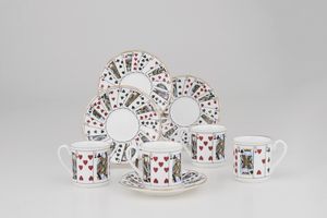 Set elisabettiano di quattro tazze e piattini di demeritasse in porcellana fine Staffordshire, entro scatola originale  - Asta Antiquariato - Associazione Nazionale - Case d'Asta italiane