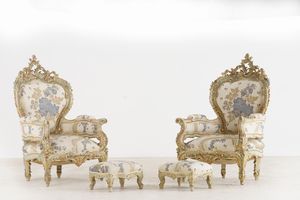 Salotto in stile settecentesco in legno intagliato, laccato e dorato  - Asta Antiquariato - Associazione Nazionale - Case d'Asta italiane