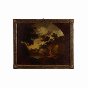 Scuola del XVIII secolo Lotta di Giacobbe con l'angelo  - Asta Antiquariato - Associazione Nazionale - Case d'Asta italiane